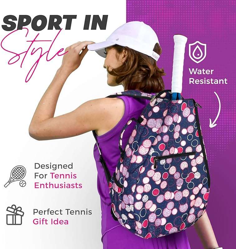Womens Tennis Backpack - Taboo Fashions Ladies Tennis Bag Holds Two Racquets, Padded Straps and Side Carry Handle - Image 7