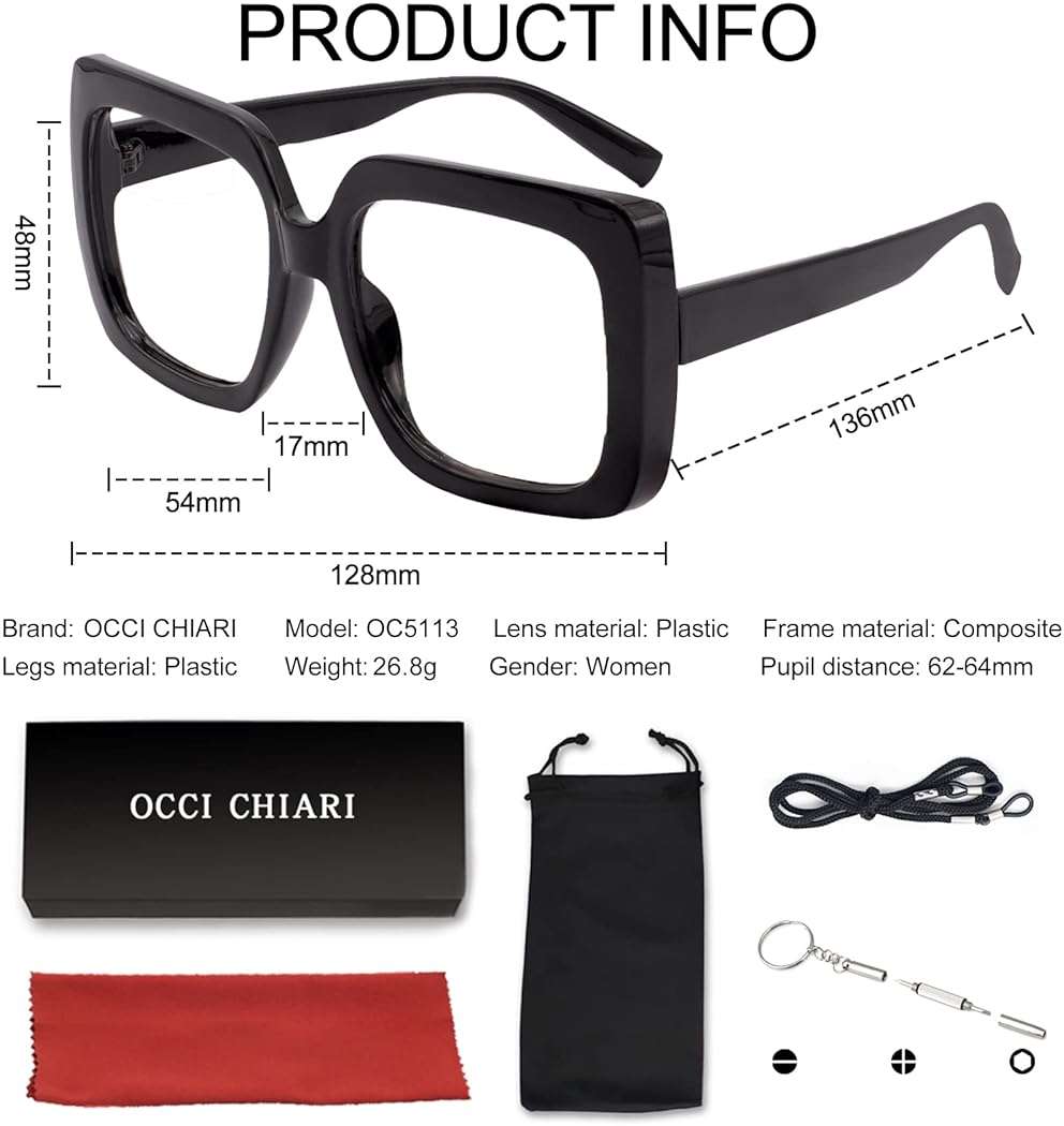 OCCI CHIARI Large Frame Reading Glasses Women Trendy Square Oversized Readers 1.0 1.5 2.0 2.5 3.0 3.5 1.25 1.75 2.25 2.75 4.0 - Image 6
