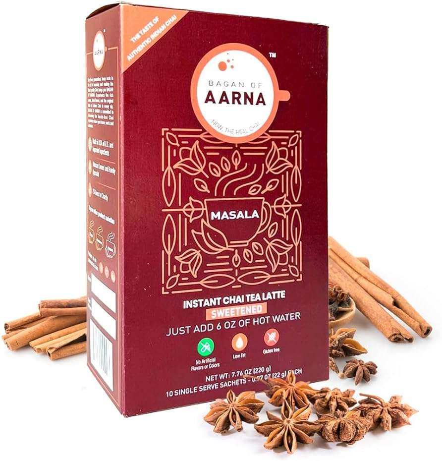 Bagan of Aarna Instant Masala Chai, Tea Powder Mix, Spiced Tea, All Natural Chai Tea, Authentic Chai Mix, Masala Spiced Chai Powder With Natural Flavour, Makes 10 Cups (Masala Sweetened) - Image 1