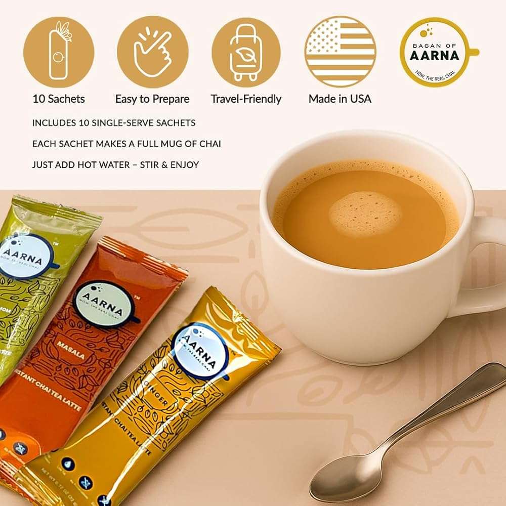 Bagan of Aarna Instant Masala Chai, Tea Powder Mix, Spiced Tea, All Natural Chai Tea, Authentic Chai Mix, Masala Spiced Chai Powder With Natural Flavour, Makes 10 Cups (Masala Sweetened) - Image 3