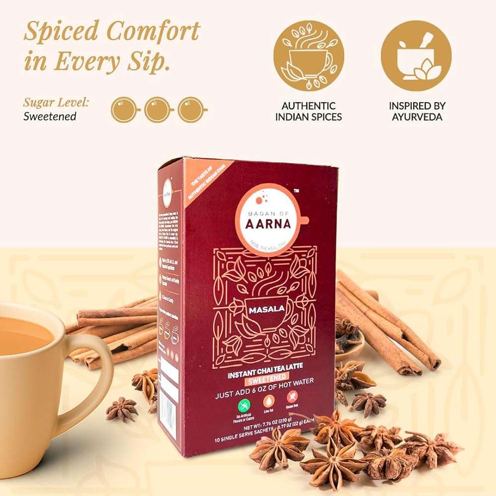 Bagan of Aarna Instant Masala Chai, Tea Powder Mix, Spiced Tea, All Natural Chai Tea, Authentic Chai Mix, Masala Spiced Chai Powder With Natural Flavour, Makes 10 Cups (Masala Sweetened) - Image 5