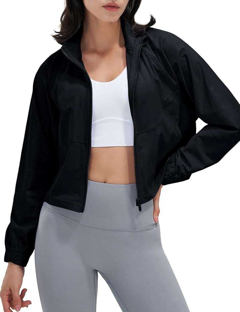 UANEO Womens Athletic Cropped Jacket Zip Up Long Sleeve Workout Tops Gym Yoga Running Sports Shirts Jackets - Image 1