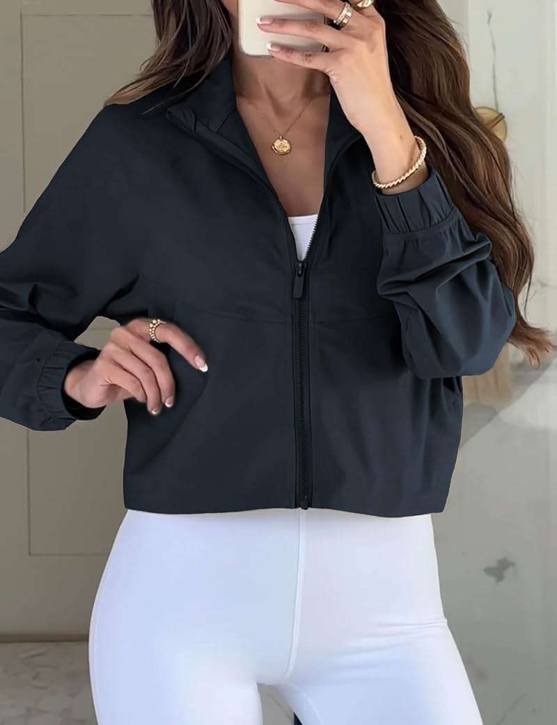 UANEO Womens Athletic Cropped Jacket Zip Up Long Sleeve Workout Tops Gym Yoga Running Sports Shirts Jackets - Image 2
