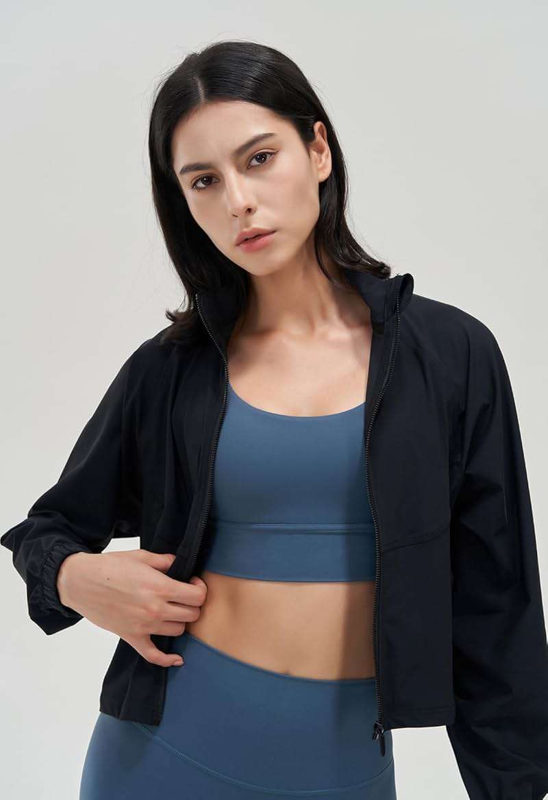 UANEO Womens Athletic Cropped Jacket Zip Up Long Sleeve Workout Tops Gym Yoga Running Sports Shirts Jackets - Image 3