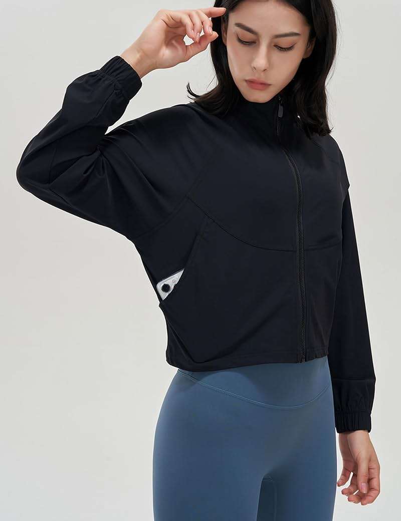 UANEO Womens Athletic Cropped Jacket Zip Up Long Sleeve Workout Tops Gym Yoga Running Sports Shirts Jackets - Image 4