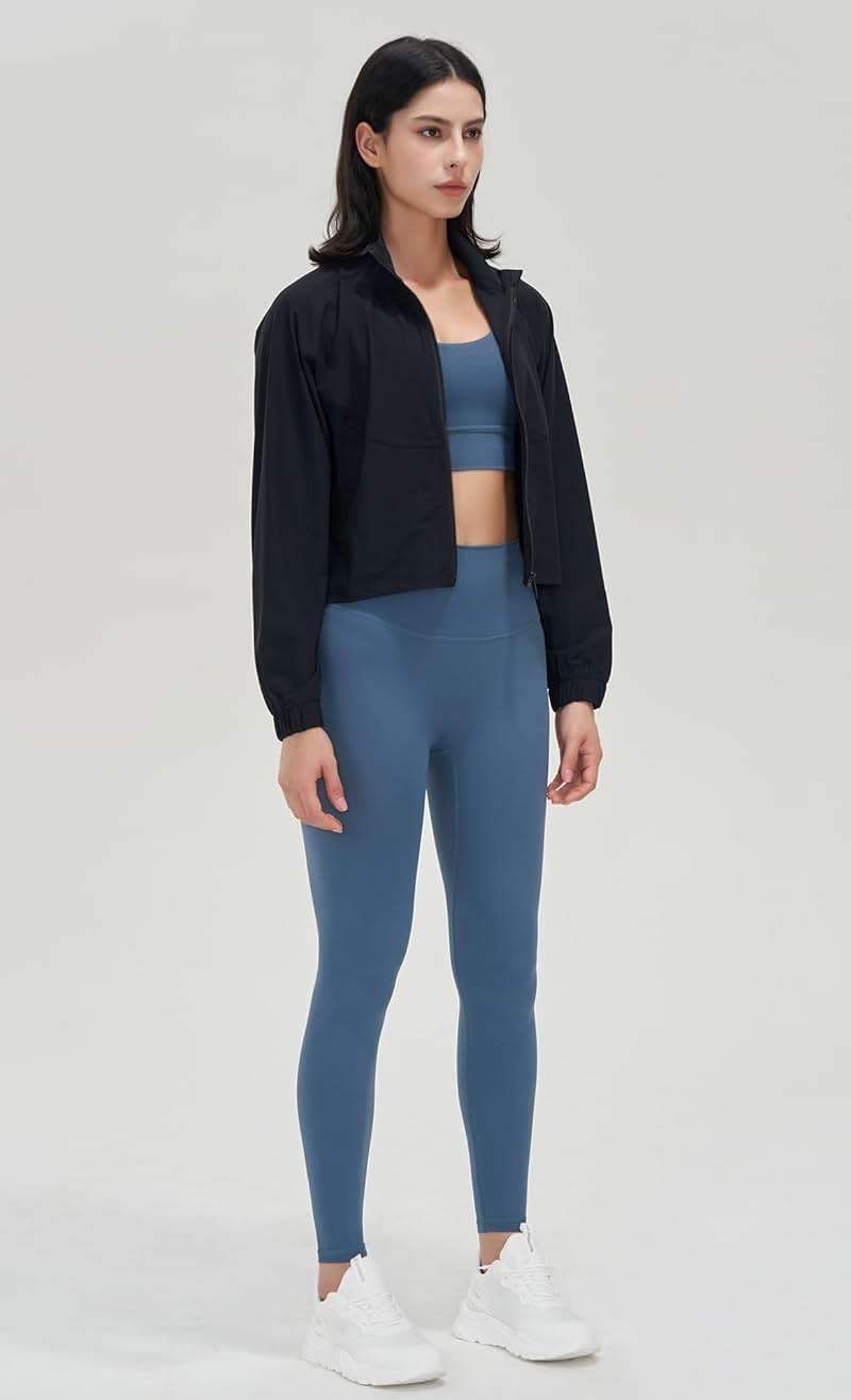 UANEO Womens Athletic Cropped Jacket Zip Up Long Sleeve Workout Tops Gym Yoga Running Sports Shirts Jackets - Image 6