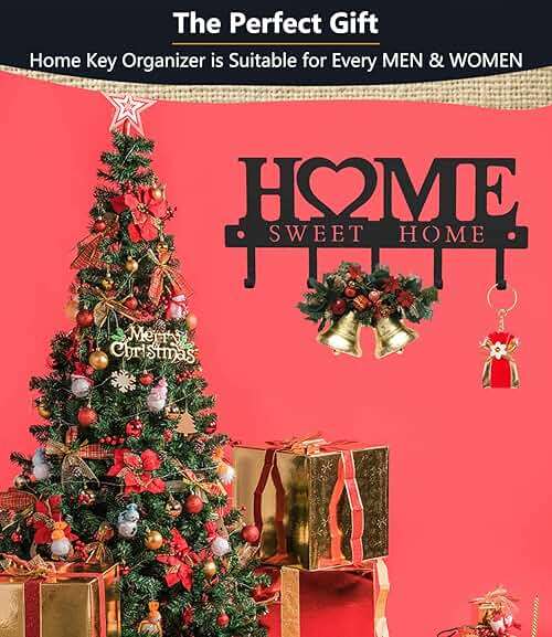 WIPHANY Entryway Wall Key Holder with 5 Hooks, Metal Key Rack Wall Mount for Keys, Bags and Leashes, Decorative Organizer for Entryway, Mudroom or Hallway, Sweet Home Design, 9.8 inches, Black - Image 6
