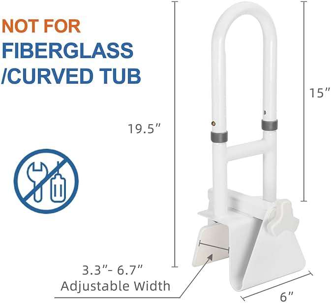 HEPO Adjustable Bathtub Safety Rail for Elderly, Tub Grab Bar for Bathroom, Assistance Bathtub Handle Clamp for Seniors Bath Handles Support and Fall Prevention, White - Image 2