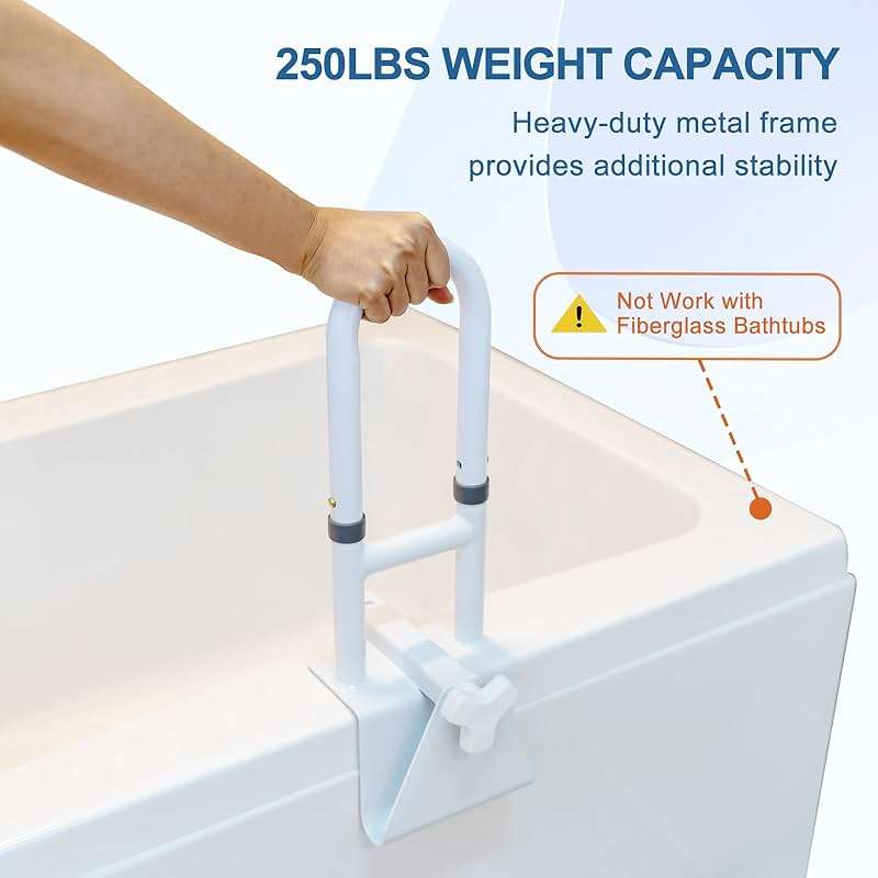 HEPO Adjustable Bathtub Safety Rail for Elderly, Tub Grab Bar for Bathroom, Assistance Bathtub Handle Clamp for Seniors Bath Handles Support and Fall Prevention, White - Image 5