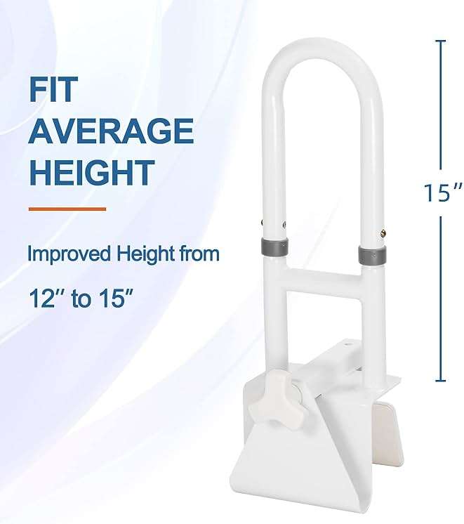 HEPO Adjustable Bathtub Safety Rail for Elderly, Tub Grab Bar for Bathroom, Assistance Bathtub Handle Clamp for Seniors Bath Handles Support and Fall Prevention, White - Image 6