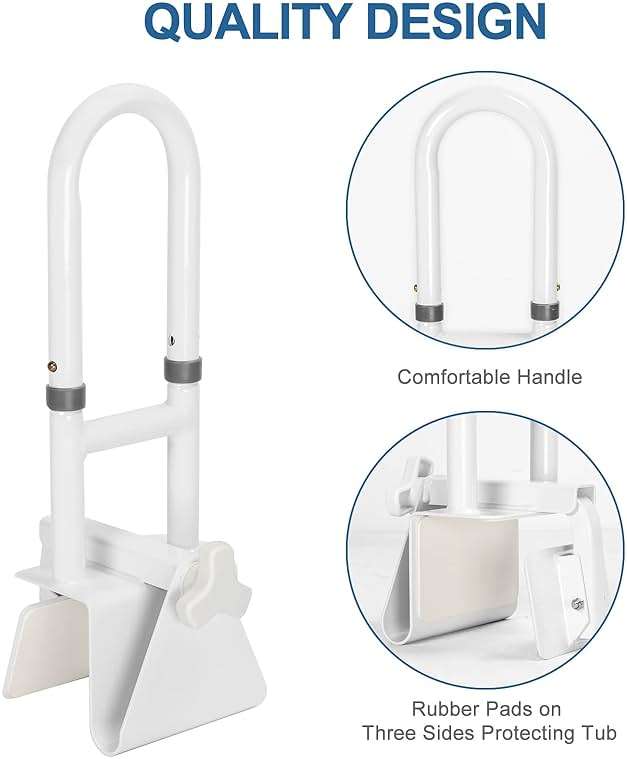 HEPO Adjustable Bathtub Safety Rail for Elderly, Tub Grab Bar for Bathroom, Assistance Bathtub Handle Clamp for Seniors Bath Handles Support and Fall Prevention, White - Image 7