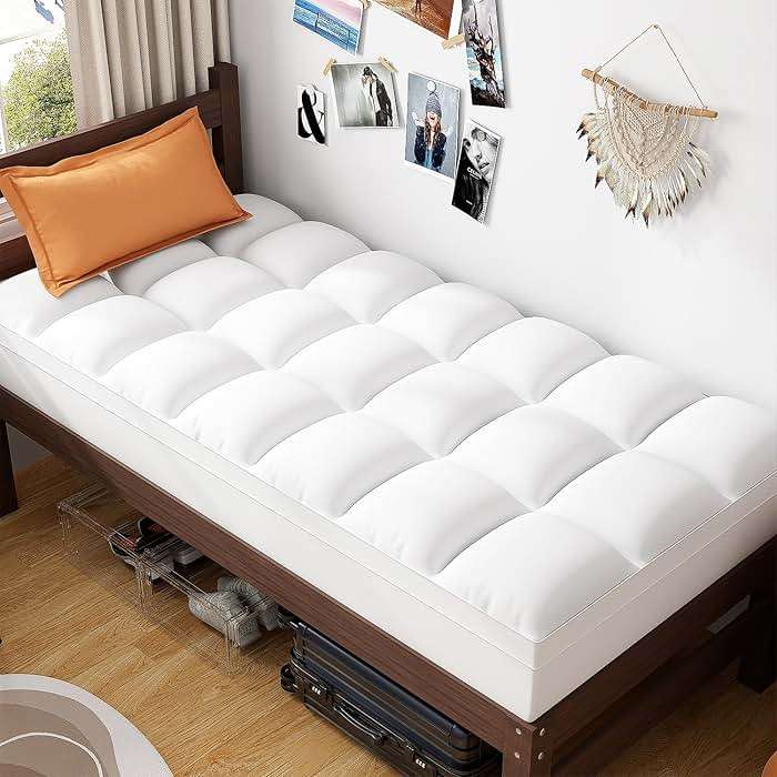ABENE Twin XL Size Mattress Topper for College Dorm Essentials, Extra Long Mattress Pad Pillowtop, Soft Plush Mattress Cover Bed Topper with Deep Pocket, Overfilled Down Alternative Filling, White - Image 1