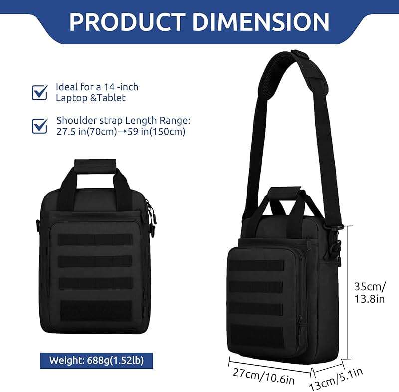 ZHIERNA Tactical Messenger Bag, Tactical Briefcase Laptop Bag Heavy Duty MOLLE Shoulder Pack Handbag for Men(Patch Included) - Image 2