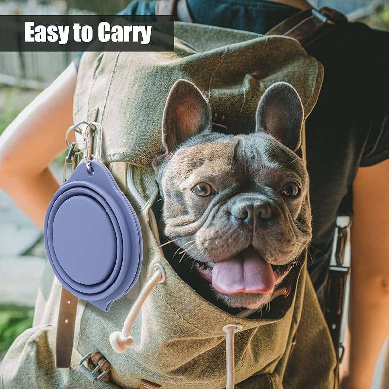 SLSON Collapsible Dog Bowls,Integrated Molding Dog Double Bowl No Plastic Rim 2 in 1 Foldable Pet Food & Water Bowl Cat Feeder Dish for Walking,Hiking,Camping (Taro Purple) - Image 2
