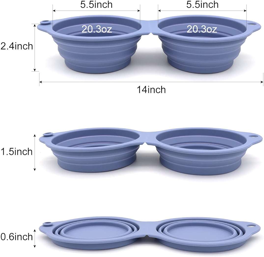 SLSON Collapsible Dog Bowls,Integrated Molding Dog Double Bowl No Plastic Rim 2 in 1 Foldable Pet Food & Water Bowl Cat Feeder Dish for Walking,Hiking,Camping (Taro Purple) - Image 3