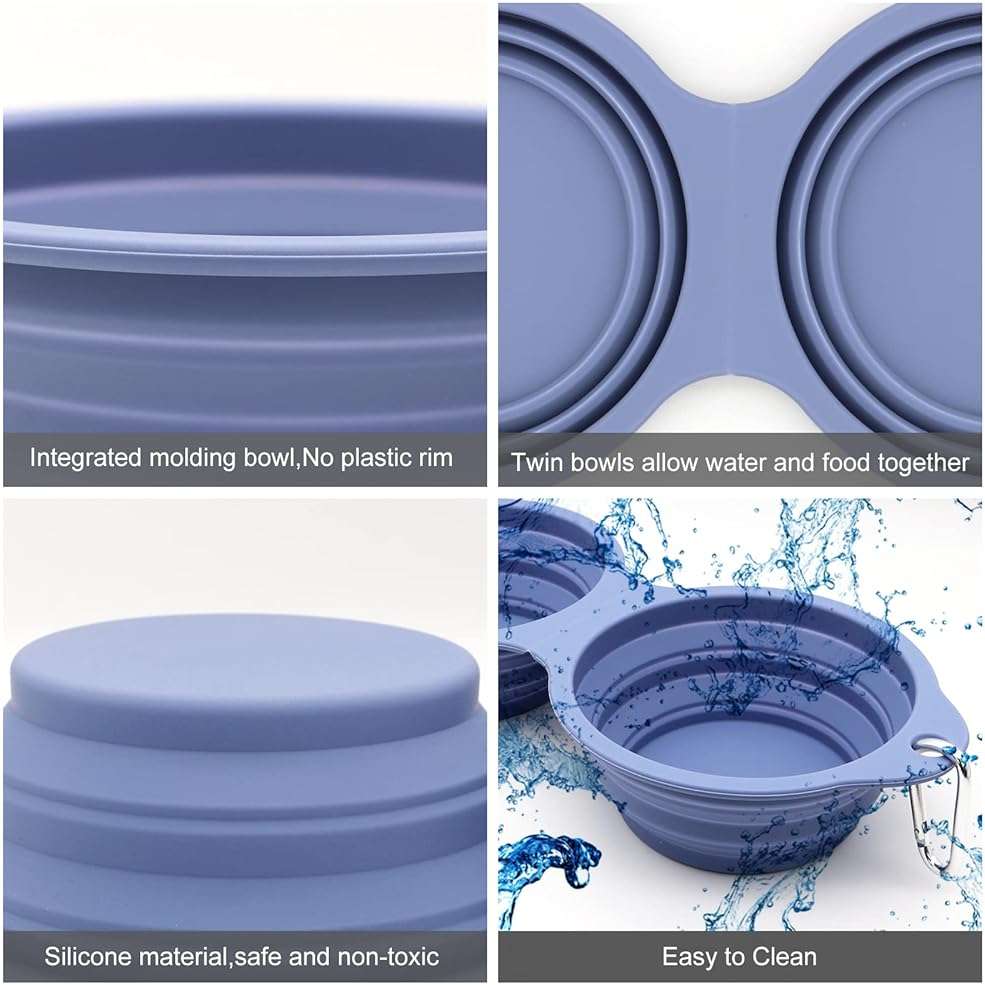 SLSON Collapsible Dog Bowls,Integrated Molding Dog Double Bowl No Plastic Rim 2 in 1 Foldable Pet Food & Water Bowl Cat Feeder Dish for Walking,Hiking,Camping (Taro Purple) - Image 5