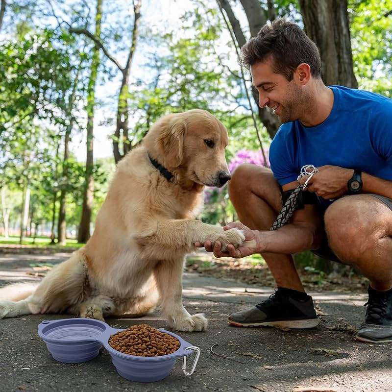 SLSON Collapsible Dog Bowls,Integrated Molding Dog Double Bowl No Plastic Rim 2 in 1 Foldable Pet Food & Water Bowl Cat Feeder Dish for Walking,Hiking,Camping (Taro Purple) - Image 6