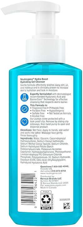 Neutrogena Hydro Boost Hydrating Gel Cleanser, Daily Face Wash for Sensitive Skin, Gentle Foaming Facial Cleanser, Noncomedogenic, Alcohol- and Fragrance-Free Hyaluronic Acid, 7.8 fl oz - Image 9