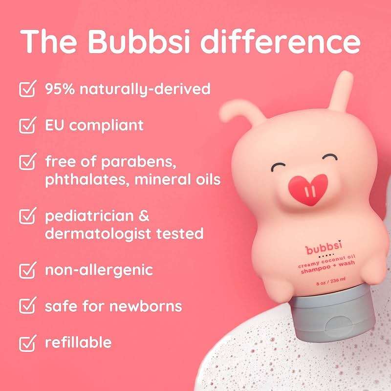 Bubbsi Baby Shampoo and Body Wash - Organic Coconut Oil and Shea Toddler Bath Soap w/Natural Scent, Gentle Sulfate-Free Kids Body Wash Won't Irritate Eyes (Refillable bottle, 8oz) - Image 6