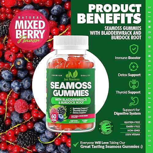 Sea Moss 3000mg Gummies with Bladderwrack and Burdock Root - Natural Irish Sea Moss Superfood for Immune, Thyroid and Detox Support - Extra Strength for Men & Women - Gluten-Free, Vegan - 60 Gummies - Image 3