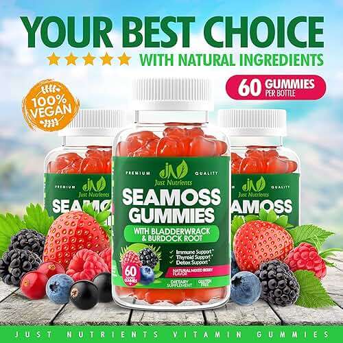Sea Moss 3000mg Gummies with Bladderwrack and Burdock Root - Natural Irish Sea Moss Superfood for Immune, Thyroid and Detox Support - Extra Strength for Men & Women - Gluten-Free, Vegan - 60 Gummies - Image 4
