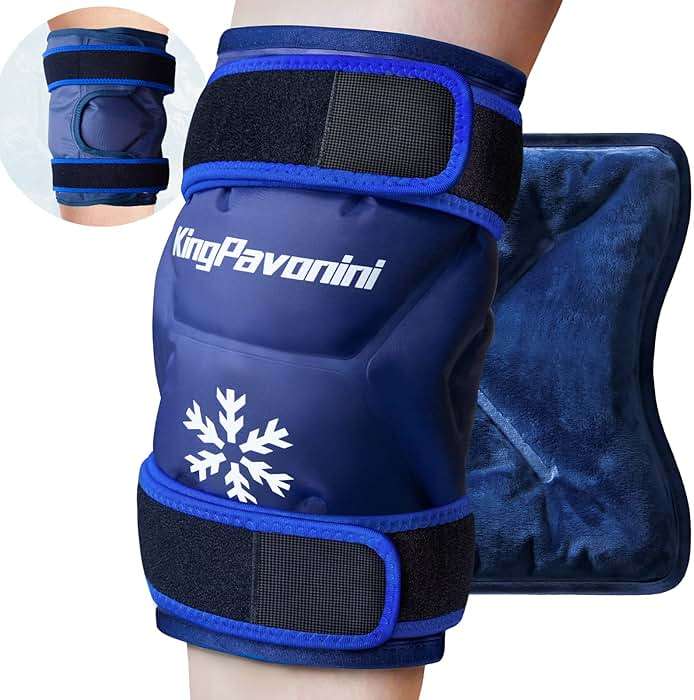 KingPavonini XXL Knee Ice Pack Wrap Around Entire Knee After Surgery, Large Reusable Gel Ice Pack for Injuries, Pain Relief, Swelling, Sports Injuries, 1 Pack (Blue) - Image 1