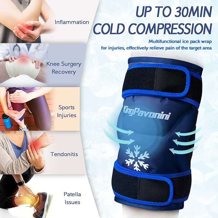 KingPavonini XXL Knee Ice Pack Wrap Around Entire Knee After Surgery, Large Reusable Gel Ice Pack for Injuries, Pain Relief, Swelling, Sports Injuries, 1 Pack (Blue) - Image 5