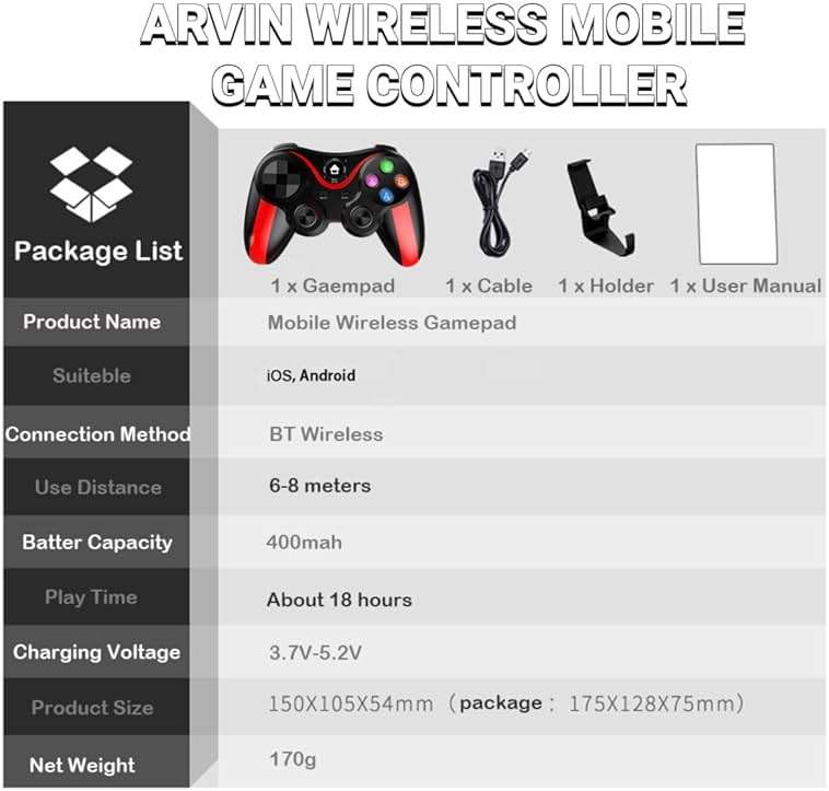 arVin Mobile Game Controller for iPhone & Android with Phone Holder, Bluetooth Gamepad Joystick for iPhone 15/14/13/12/11, iOS, iPad, Samsung Galaxy S23/S22/S21 Ultra, One Plus, Tablet, Call of Duty - Image 7