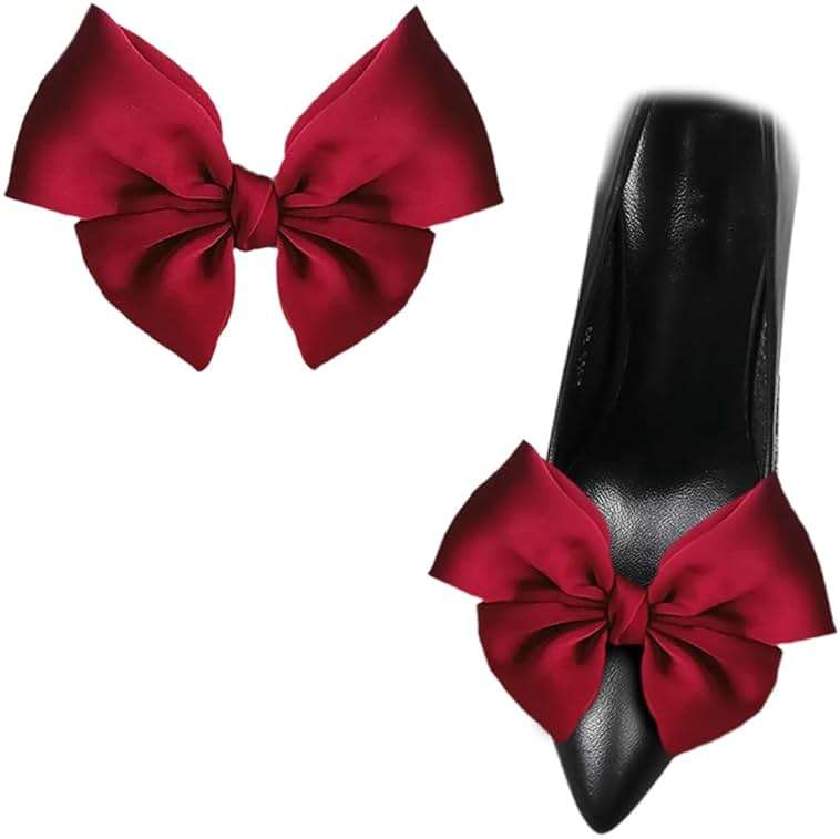 2 Pcs Satin Bow Shoe Clips Removable Solid Color Shoe Clips Elegant Wedding Party Shoe Buckles Bags Clothing Hair Accessories - Image 1