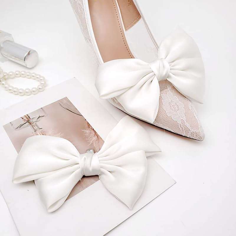 2 Pcs Satin Bow Shoe Clips Removable Solid Color Shoe Clips Elegant Wedding Party Shoe Buckles Bags Clothing Hair Accessories - Image 7