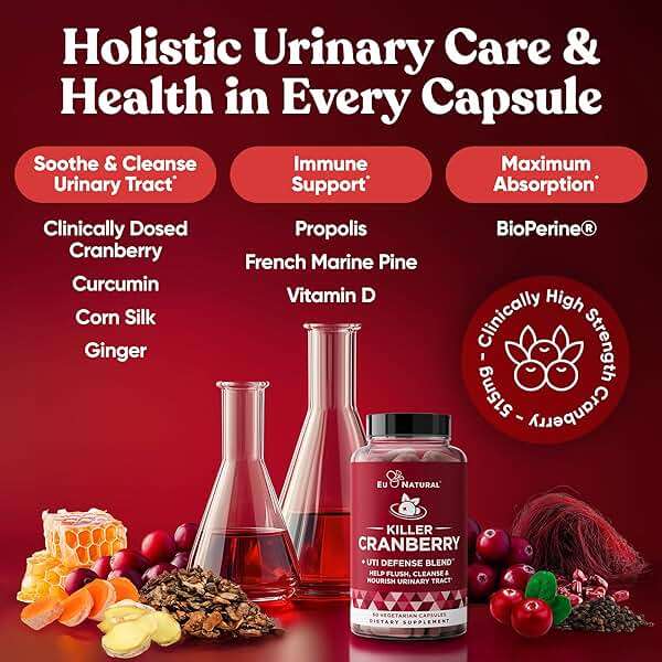 10-In-1 Killer Cranberry Pills for Women - UTI Defense Blend with Pacran Cranberry - 10 Ingredient Urinary Tract Supplement - Turmeric, Milk Thistle, Dandelion, Ginger & More - 60 Fast-Acting Capsules - Image 3