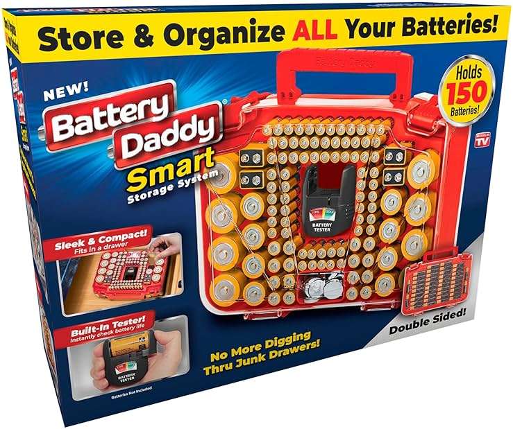 Ontel Battery Daddy Smart - Battery Organizer Storage Case with Tester, Stores & Protects Up to 150 Batteries, Clear Locking Lid, As Seen On TV, Smart - 150 Batteries (BADAS-MC4) - Image 1