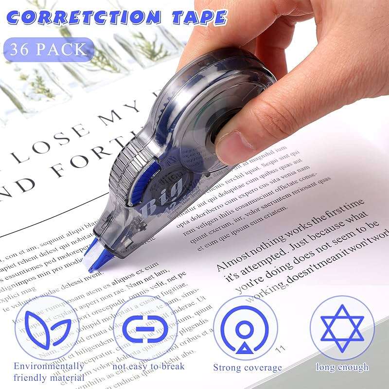Chivao 36 Pack White Correction Tape, Classroom Correction Tape Wipe out Easy to Use Applicator Translucent Dispenser Shows for School Office Note Journal, 0.2 Inch x 39.4 Feet - Image 4