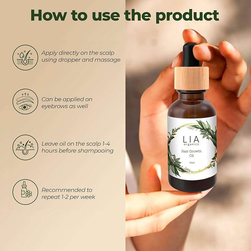Lia Organics Hair Growth Oil - Organic, Vegan, cruelty free - Rosemary oil, castor oil, pumpkin seed oil, amla oil etc. For thick healthy hair, 1.70 Fl Oz (Pack of 1) - Image 3