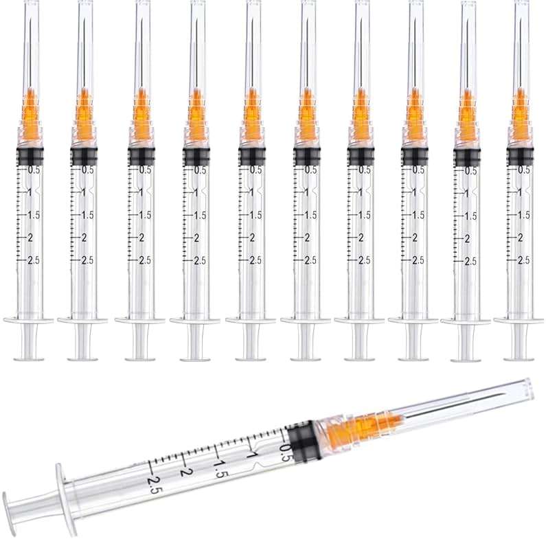 100 Pack 2ml (2.5ml) Plastic Luer Lock Syringa with 25Ga and Cap, Individually Sealed Wrapped, for Scientific Labs, Measuring Liquid, Refilling Cartridges or Glue Applicator - Image 1