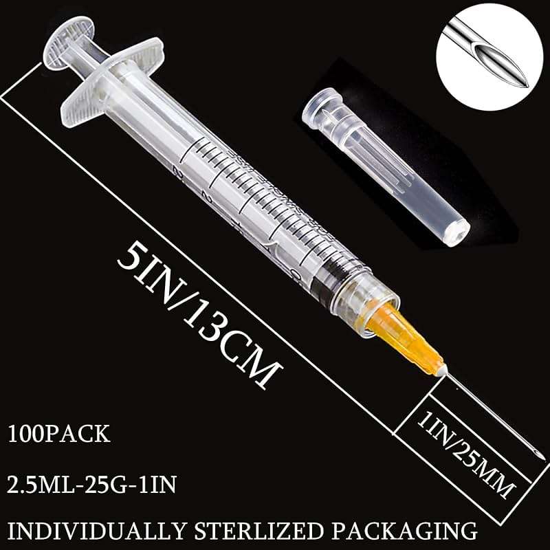 100 Pack 2ml (2.5ml) Plastic Luer Lock Syringa with 25Ga and Cap, Individually Sealed Wrapped, for Scientific Labs, Measuring Liquid, Refilling Cartridges or Glue Applicator - Image 2