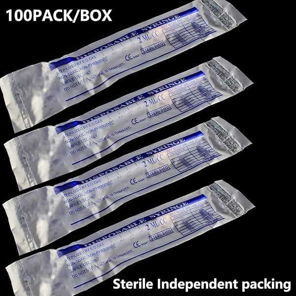 100 Pack 2ml (2.5ml) Plastic Luer Lock Syringa with 25Ga and Cap, Individually Sealed Wrapped, for Scientific Labs, Measuring Liquid, Refilling Cartridges or Glue Applicator - Image 7