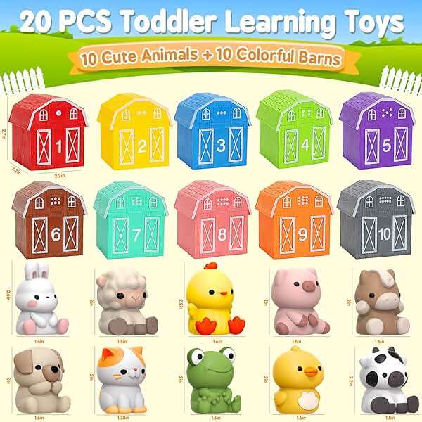 Learning Toys for 1,2,3 Year Old Toddlers, 20Pcs Farm Animals Toys Montessori Counting, Matching & Sorting Fine Motor Games, Christmas Birthday Easter Gift for Baby Boys Girls Age 12-18 Months - Image 5