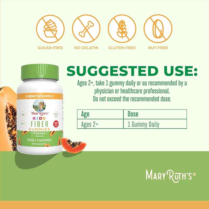 MARYRUTH'S Fiber Gummies for Kids | 2 Month Supply | Sugar Free | Kids Fiber Gummies Ages 4+ | Soluble Fiber Supplement | Gut Health & Digestion Support | 3g Fiber per Gummy | Vegan | 60 Count - Image 3