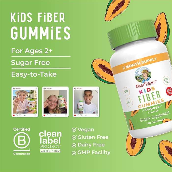 MARYRUTH'S Fiber Gummies for Kids | 2 Month Supply | Sugar Free | Kids Fiber Gummies Ages 4+ | Soluble Fiber Supplement | Gut Health & Digestion Support | 3g Fiber per Gummy | Vegan | 60 Count - Image 8