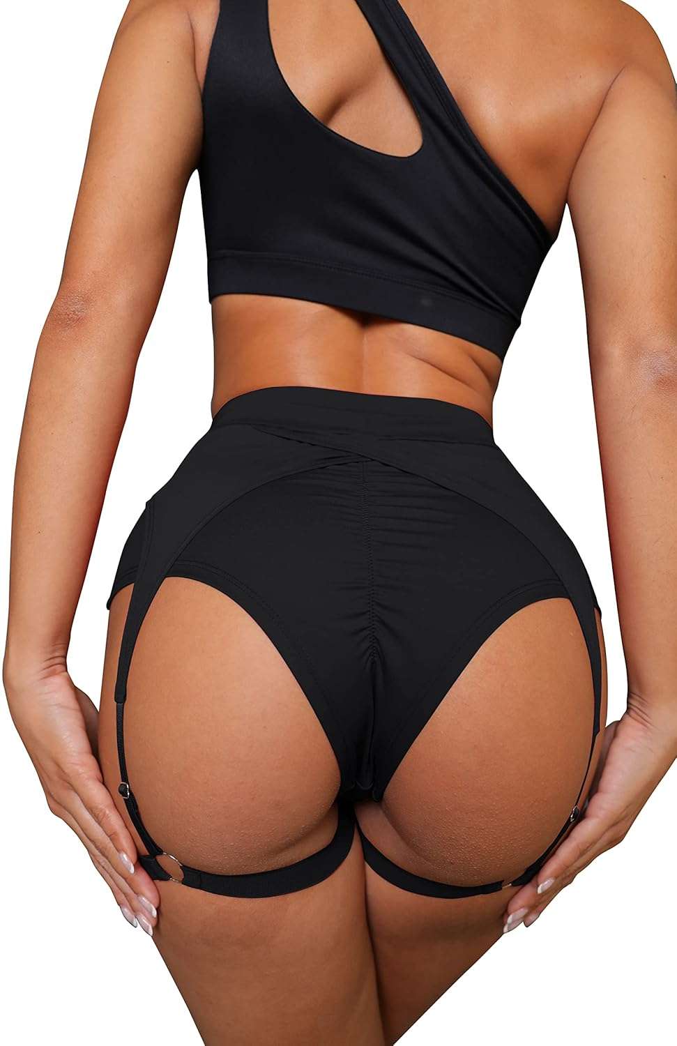 BZB Women's Booty Shorts with Garters High Waisted Biker Hot Pants Gym Cheeky Garter Running Shorts - Image 2
