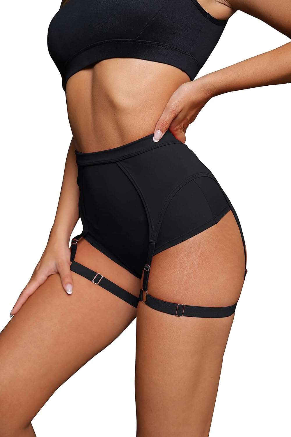 BZB Women's Booty Shorts with Garters High Waisted Biker Hot Pants Gym Cheeky Garter Running Shorts - Image 4