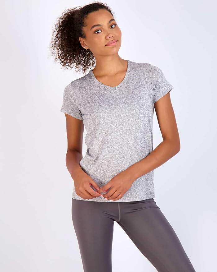 Real Essentials 5 Pack: Women's Dry-Fit Short Sleeve V Neck T Shirt Workout Fitness Yoga Top Tee (Available in Plus Size) - Image 2