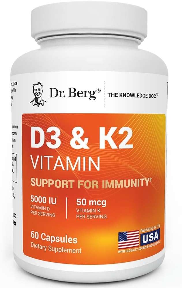 Dr. Berg Maximum Strength 7-in-1 Vitamin D3 K2 5000 IU | Naturally Derived D3 | 4X Lab-Tested & Verified | High Absorption Formula | K2 D3 Vitamin Supplement | 60 Capsules - Image 1