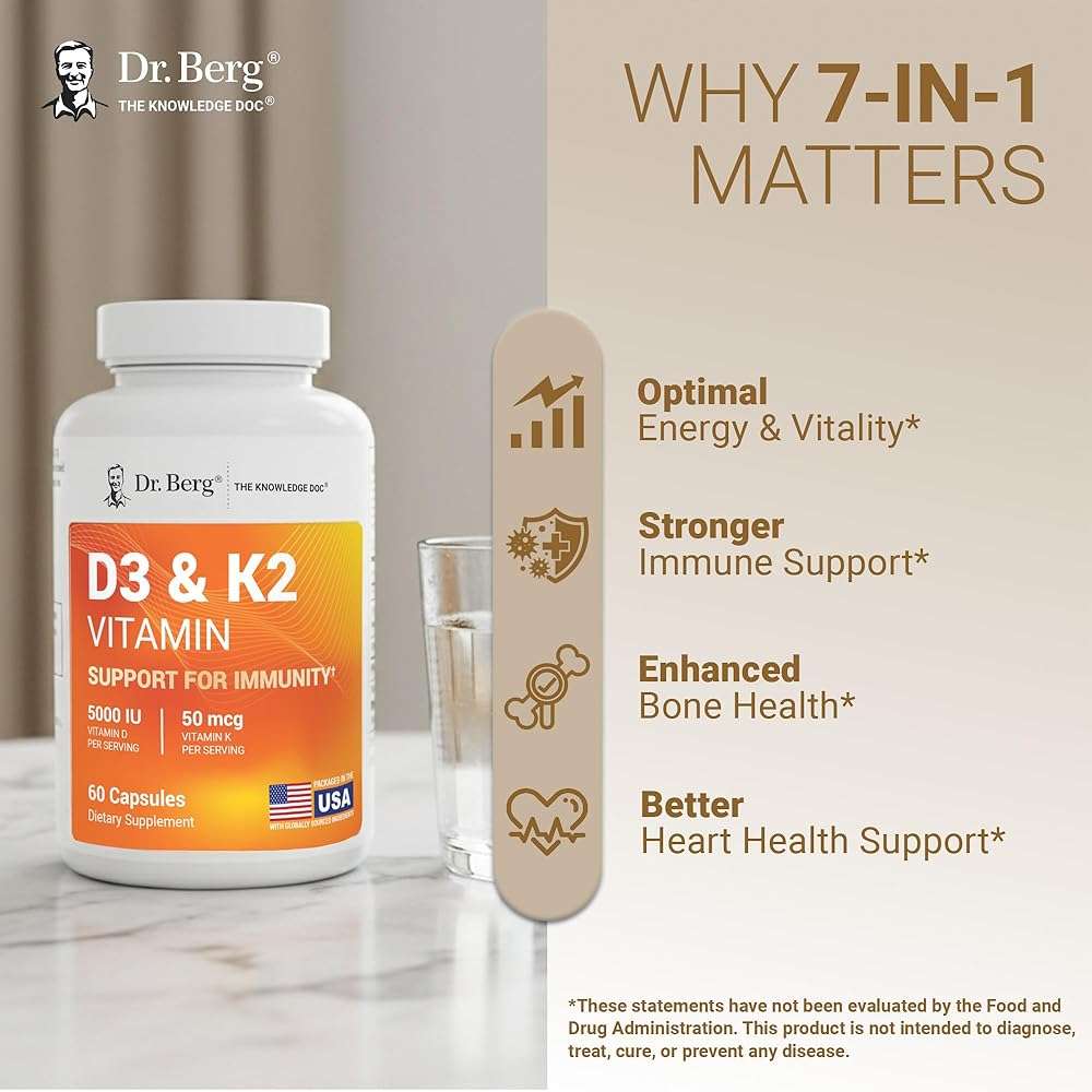 Dr. Berg Maximum Strength 7-in-1 Vitamin D3 K2 5000 IU | Naturally Derived D3 | 4X Lab-Tested & Verified | High Absorption Formula | K2 D3 Vitamin Supplement | 60 Capsules - Image 6