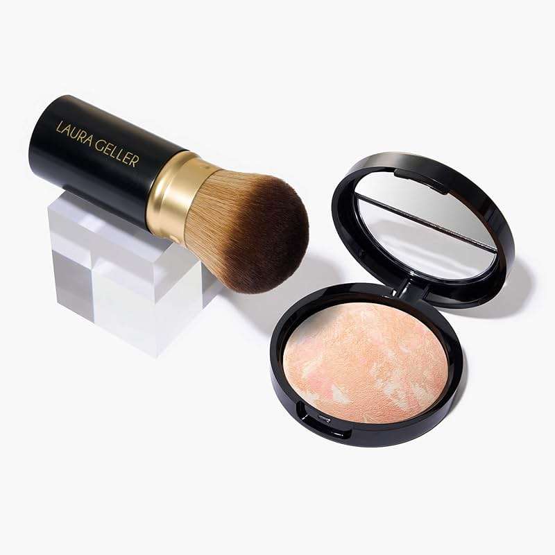 LAURA GELLER NEW YORK Baked Balance-N-Glow Illuminating Color Correcting Foundation - Porcelain - Retractable Airbrush Kabuki Brush (2 PC) - Image 1