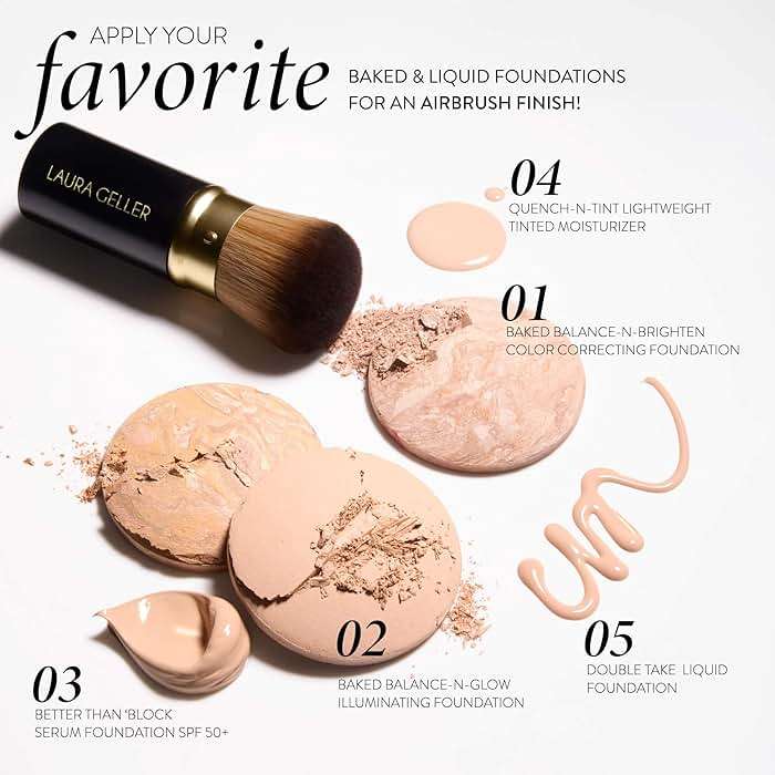 LAURA GELLER NEW YORK Baked Balance-N-Glow Illuminating Color Correcting Foundation - Porcelain - Retractable Airbrush Kabuki Brush (2 PC) - Image 9