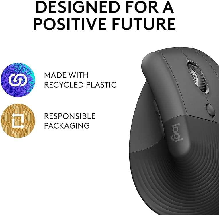 Logitech Lift Vertical Ergonomic Mouse, Wireless, Bluetooth or Logi Bolt USB Receiver, Quiet clicks, 4 Buttons, Compatible with Windows/macOS/iPadOS, Laptop, PC - Graphite (Renewed) - Image 5