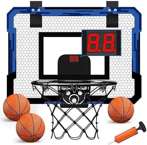 QDRAGON Mini Basketball Hoop, Over The Door Indoor, with 3 Balls/Inflator/Breakaway Rim, Basketball Toy Gifts for Kids and Adults, Suit for Bedroom/Office/Outdoor, Blue with Scoreboard - Image 1
