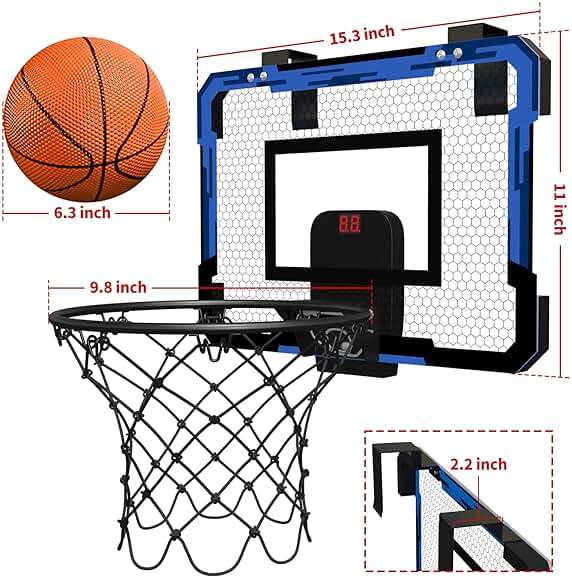 QDRAGON Mini Basketball Hoop, Over The Door Indoor, with 3 Balls/Inflator/Breakaway Rim, Basketball Toy Gifts for Kids and Adults, Suit for Bedroom/Office/Outdoor, Blue with Scoreboard - Image 2